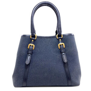 Prada navy leather 2Way canvas Logo Jacquard embroidered Handbag